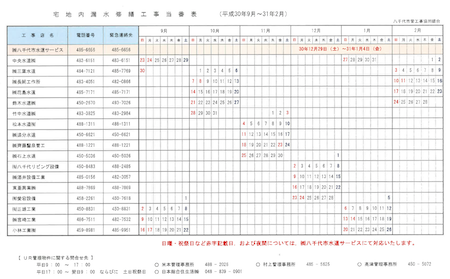 宅地内漏水修繕工事当番表